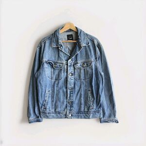 Lee Riveted Vintage 1980s Denim Trucker Jacket Light Wash Sz Medium Black Label